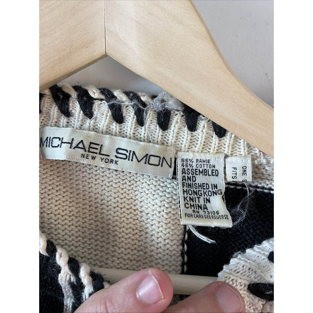 VTG Michael Simon OS Unique Checkered Funky Sweater Cardigan art to wear Gaudy - Picture 3 of 11